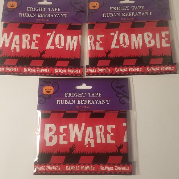 Halloween fright tape beware zombies 3 pack 30 ft - Picture 1 of 4